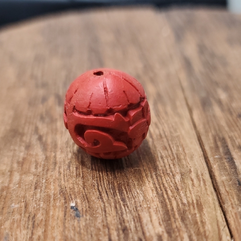 Antique Cinnabar Charm‎ Bead Carved P272